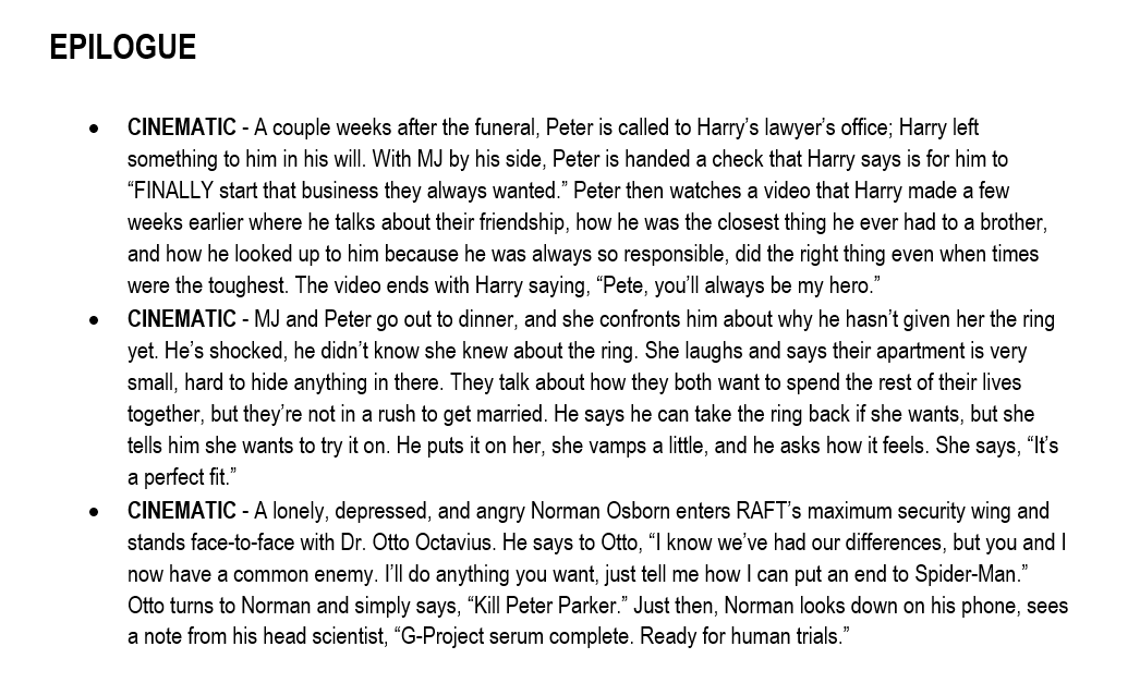 Marvel's Spider-Man 2 leak early script #1