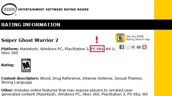 Sniper: Ghost Warrior 2 zmierza na PlayStation Vita?
