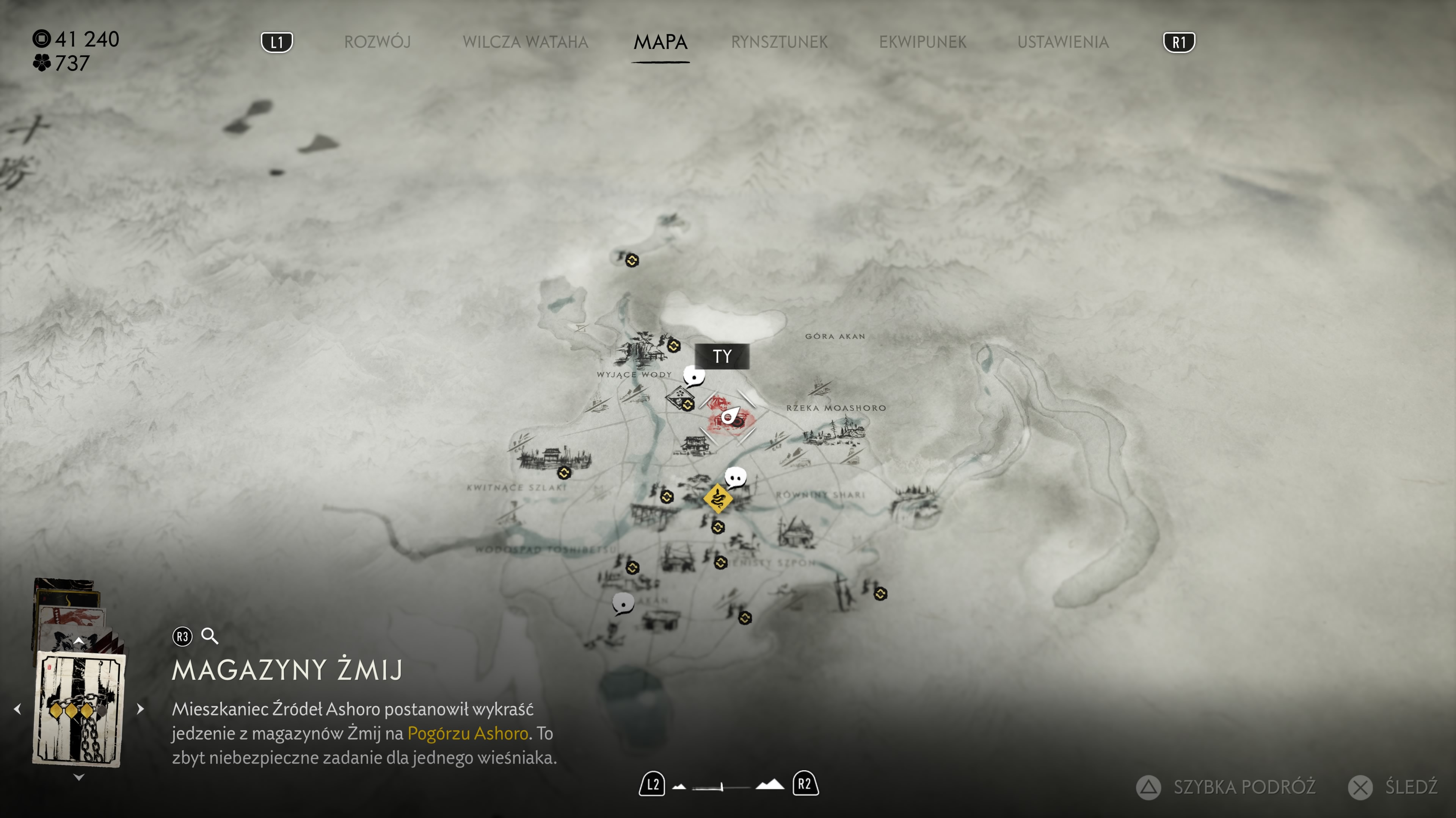 Ghost of Yotei Echoes of Sekigahara: Pogórze Ashoro, Magazyny Żmij, jedzenie