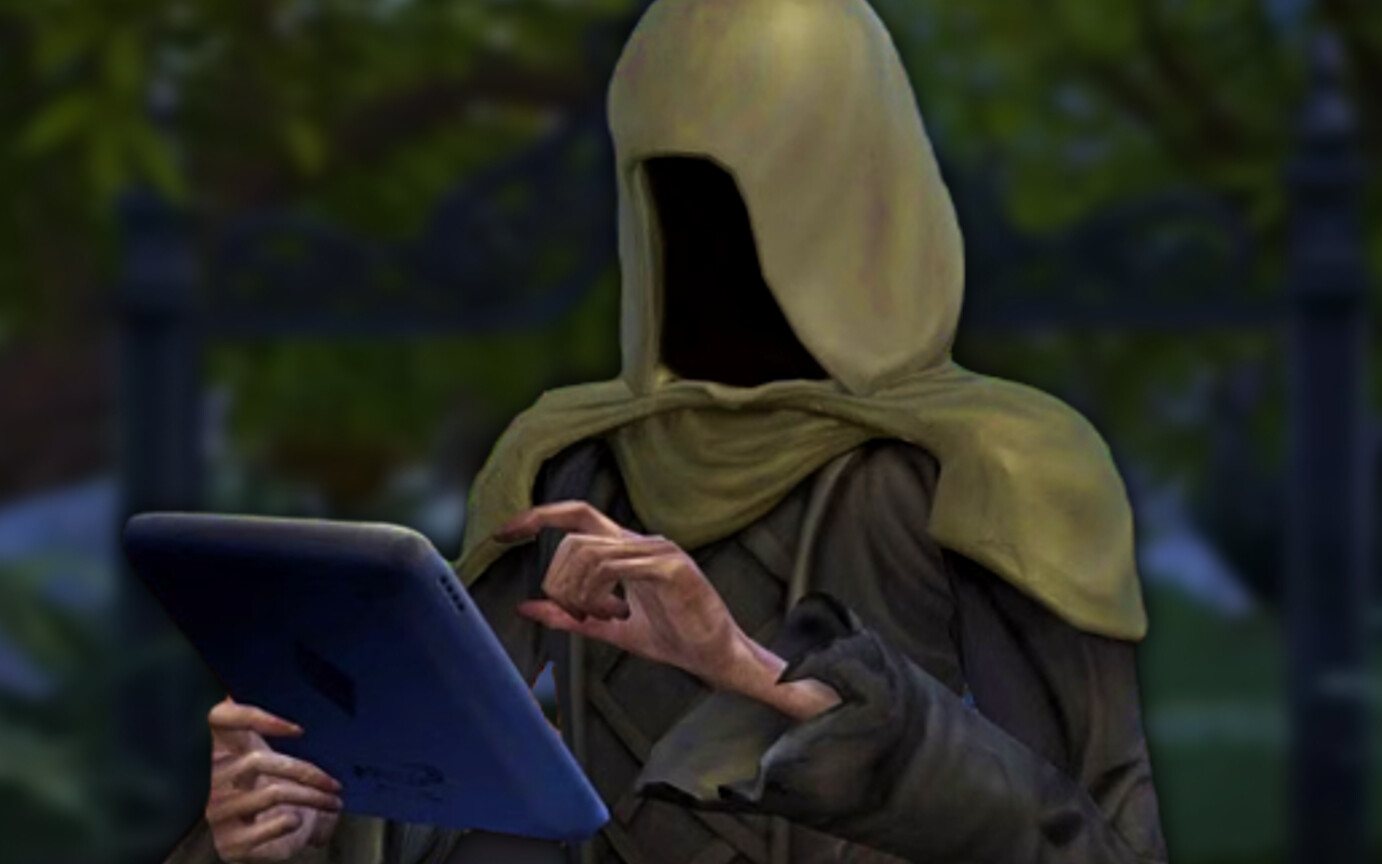 The Sims Kostucha z tabletem