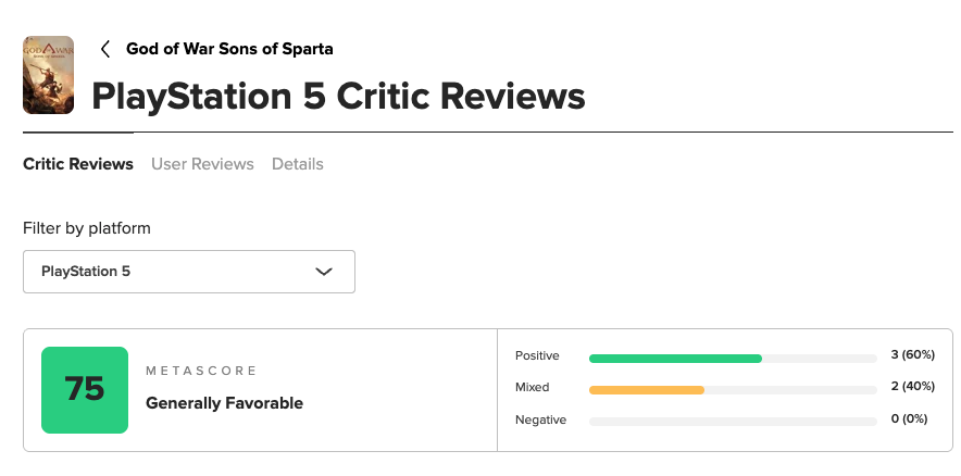 God of War: Sons of Sparta - Metacritic / Opencritic #2