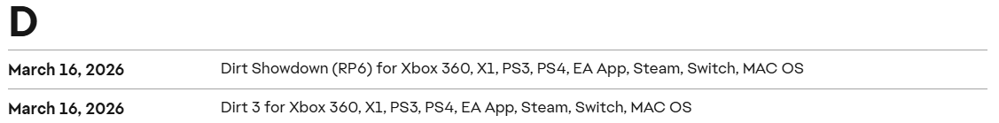 Dirt 3 wyłączenie serwerów
