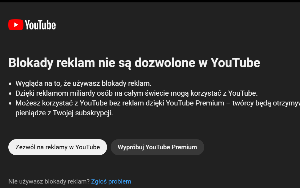 YouTube reaguje na blokowanie reklam w Polsce