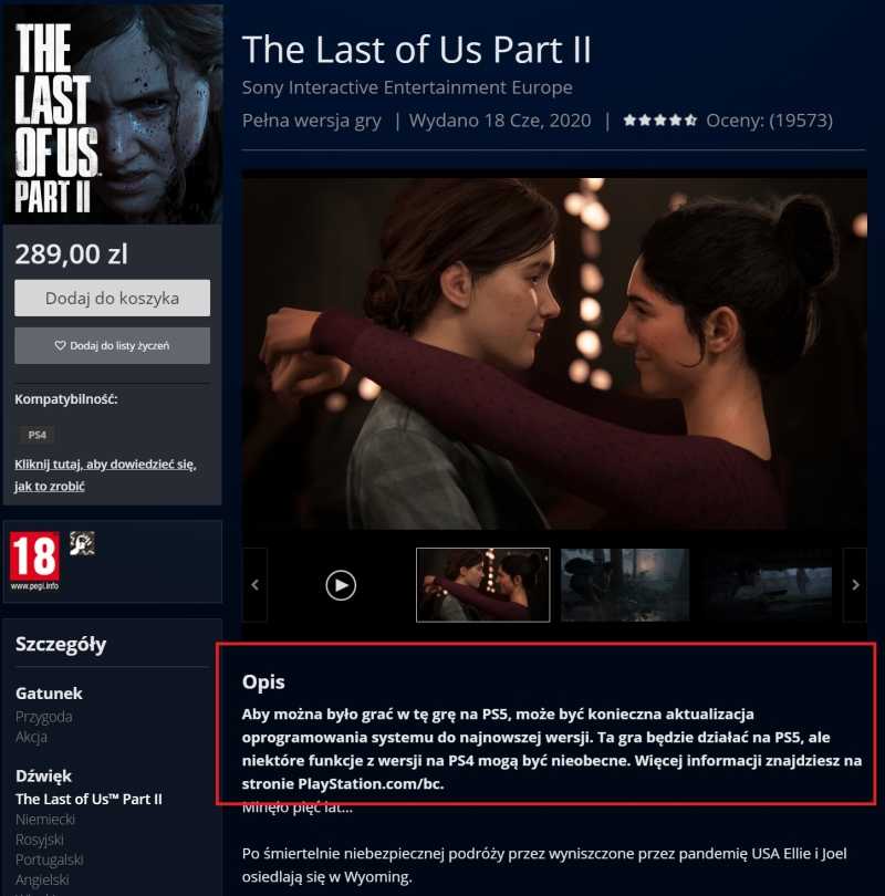 Gry z PS4 otrzymują informacje o rozgrywce na PS5. Sony dodało wzmiankę o wstecznej kompatybilności