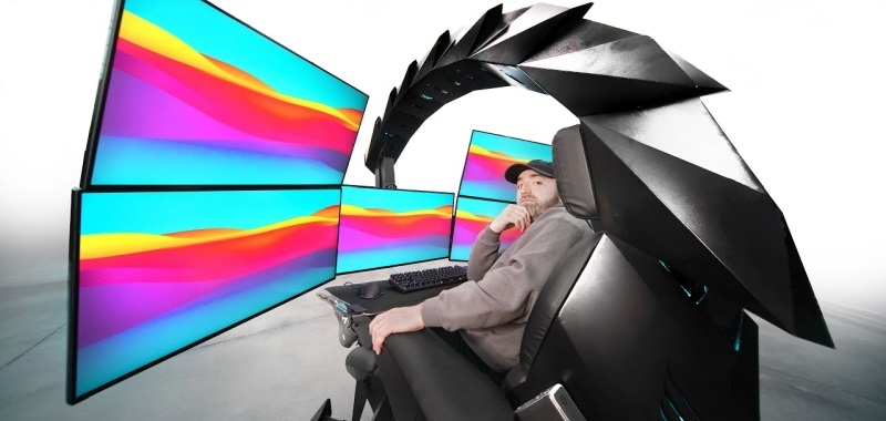 PC za blisko 150 000 zł prezentuje gameplay z Cyberpunka 2077. Zestaw z dwoma RTX 3090 i pięcioma monitorami