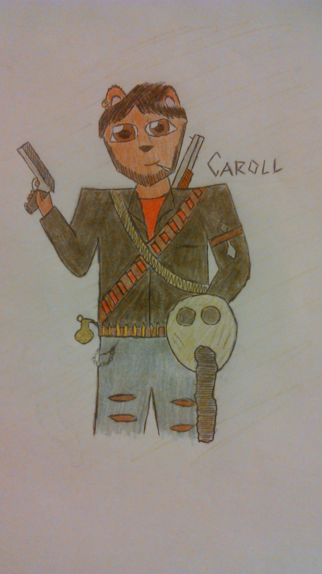  &amp;quot;...wysoki niedźwiedź, widać było, że na siłkę chodził. Był zarośnięty na twarzy, miał krótkie włosy koloru czarnego oraz ciemnobrązowe futro podobnie jak oczy. Ubrany był w czarną, skórzaną kurtkę, pod tym nosił czerwony podkoszulek. Do tego s