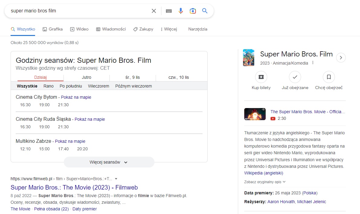 Super Mario Bros Film seanse