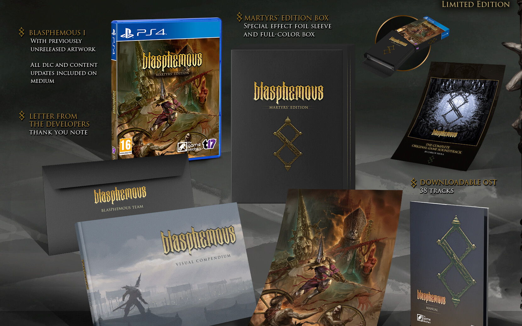 Przepiękne wydanie Blasphemous Martyr's Edition na PS4/PS5/NS/NS2 z dodatkami i fizycznymi gadżetami