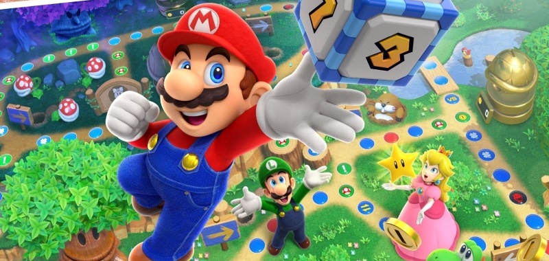 Mario Party Superstars z prezentacją 100 mini-gier. Gameplay pokazuje różne atrakcje