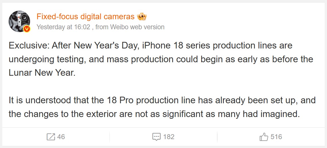 iPhone 18 linie produkcyjne