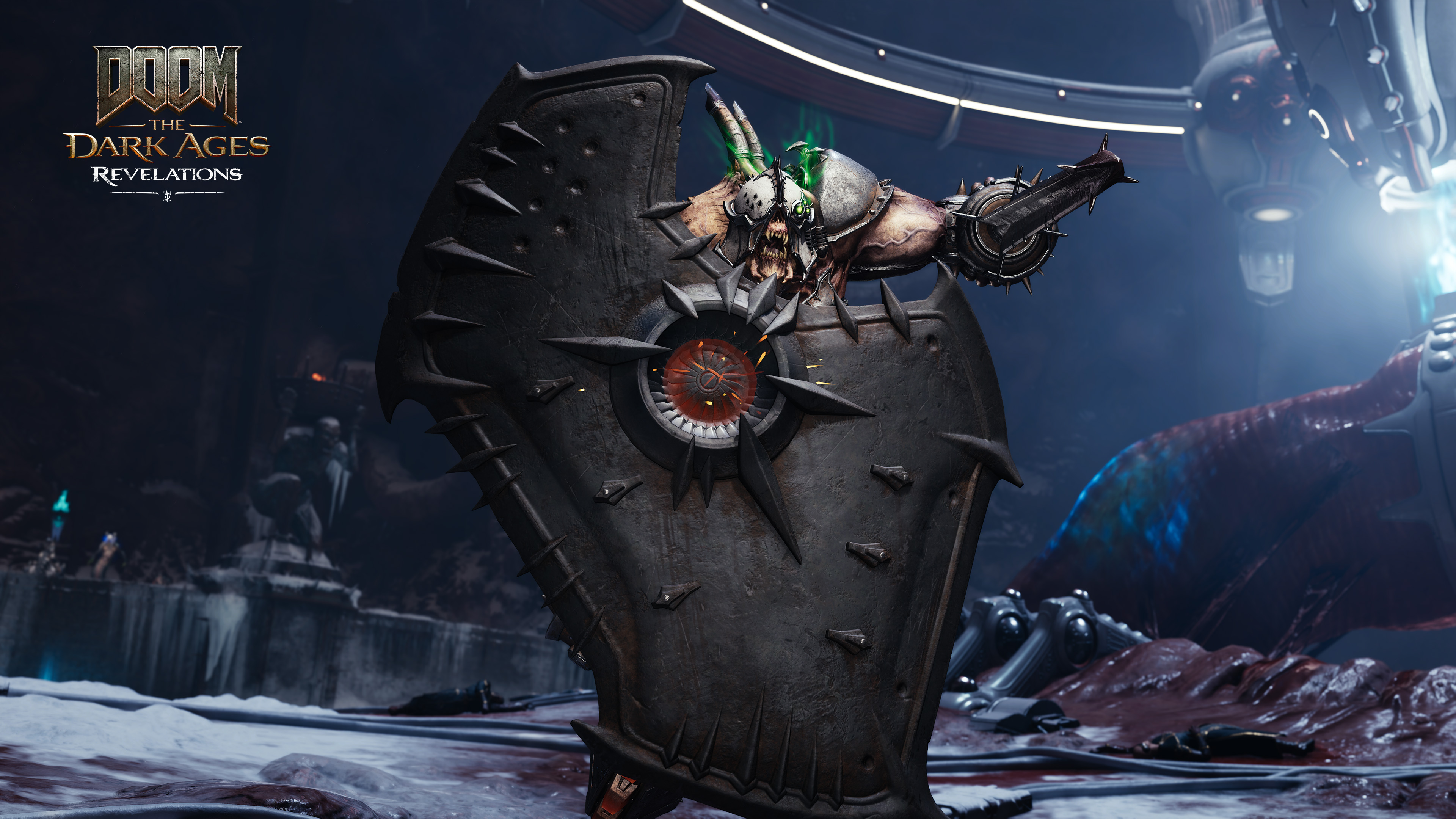 DOOM: The Dark Ages Revelations przeciwnik za tarczą