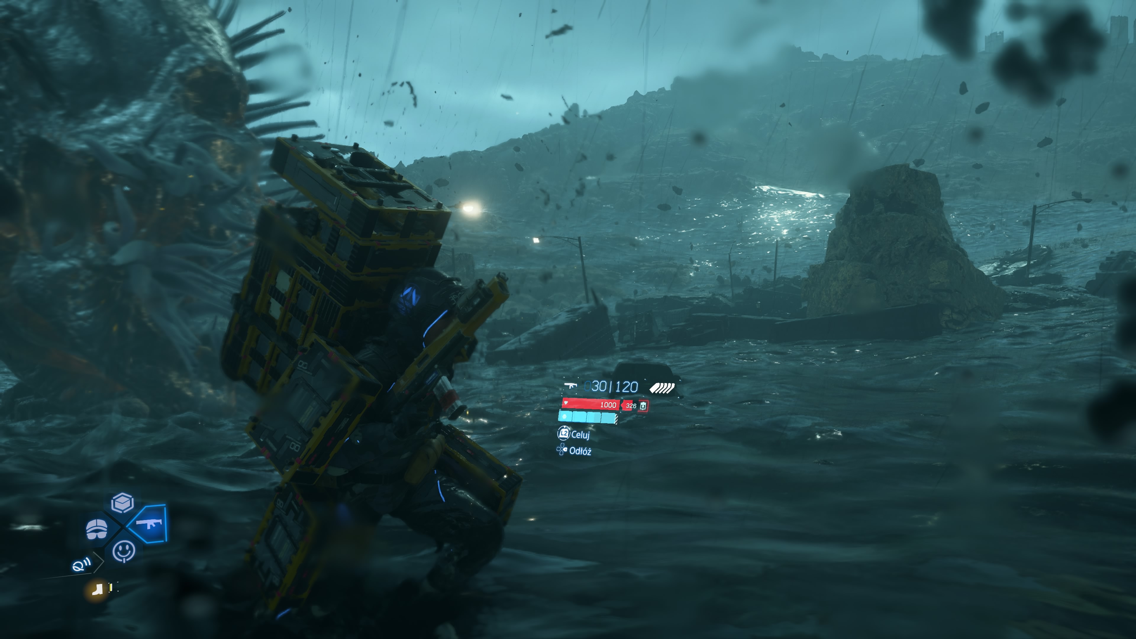 Death Stranding 2 - Zlecenie 6: Pierwszy boss, olbrzymi wynurzony: karabiny WZ, pojedynek, uniki