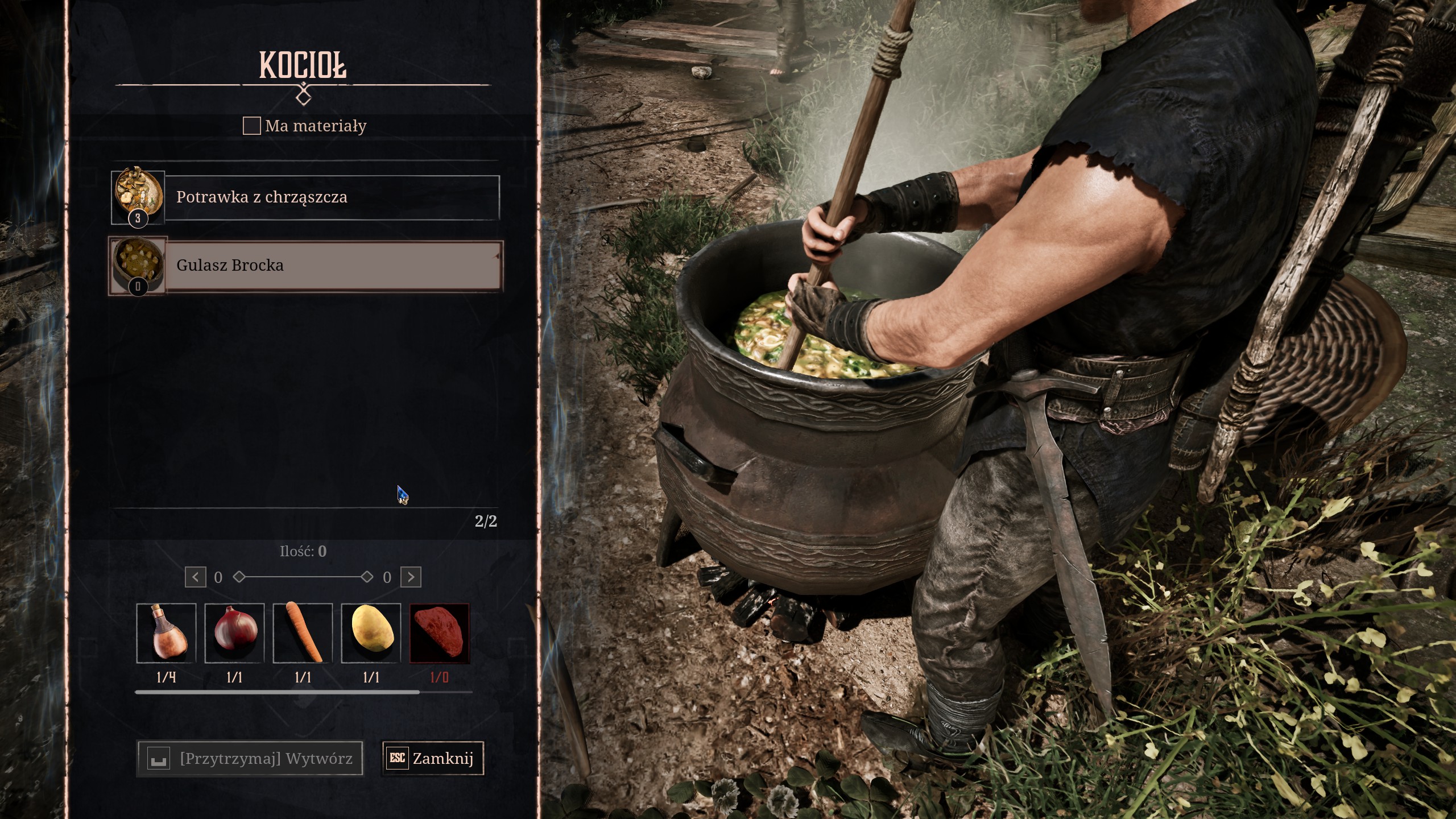 Gothic 1 Remake - Zapomniany przepis: kucharz, gulasz Brocka, składniki, woda, marchewka, ziemniaki, mięso