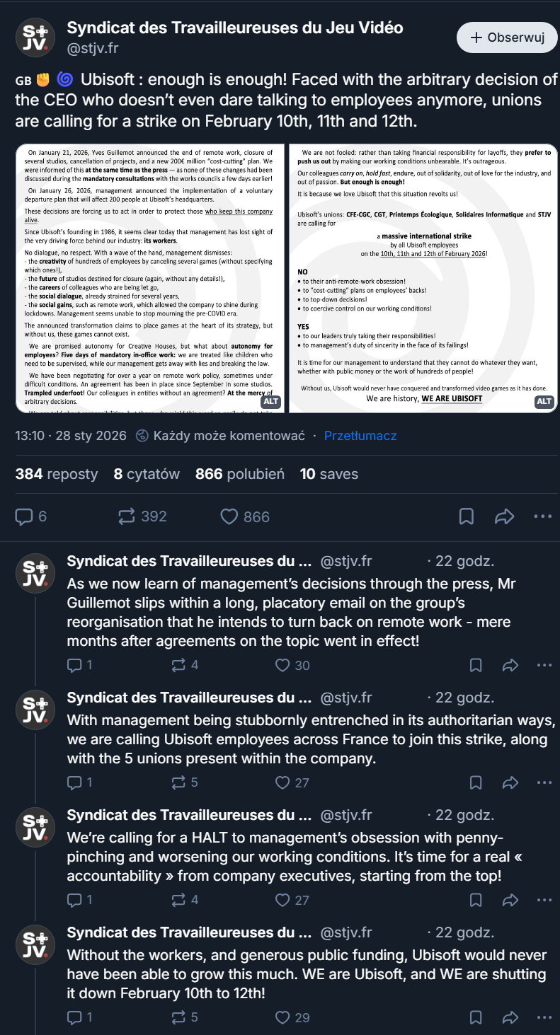 Pracownicy Ubisoftu mają dość. Dzisiaj wiec, potem strajk. Czy to upadek francuskiego giganta?