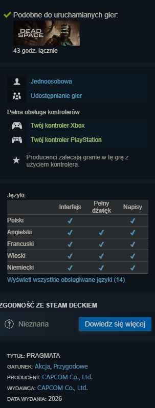 Nie tylko Resident Evil Requiem. PRAGMATA potwierdza zmianę podejścia Capcomu do Polaków