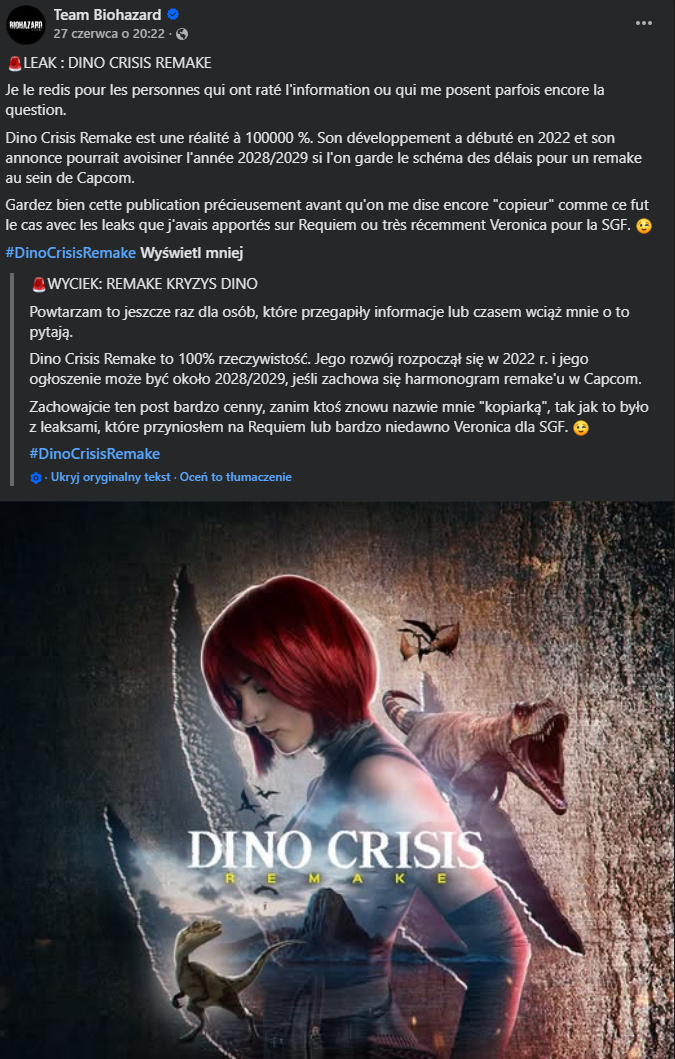 A jednak?! Dino Crisis Remake ma "nie być żartem"