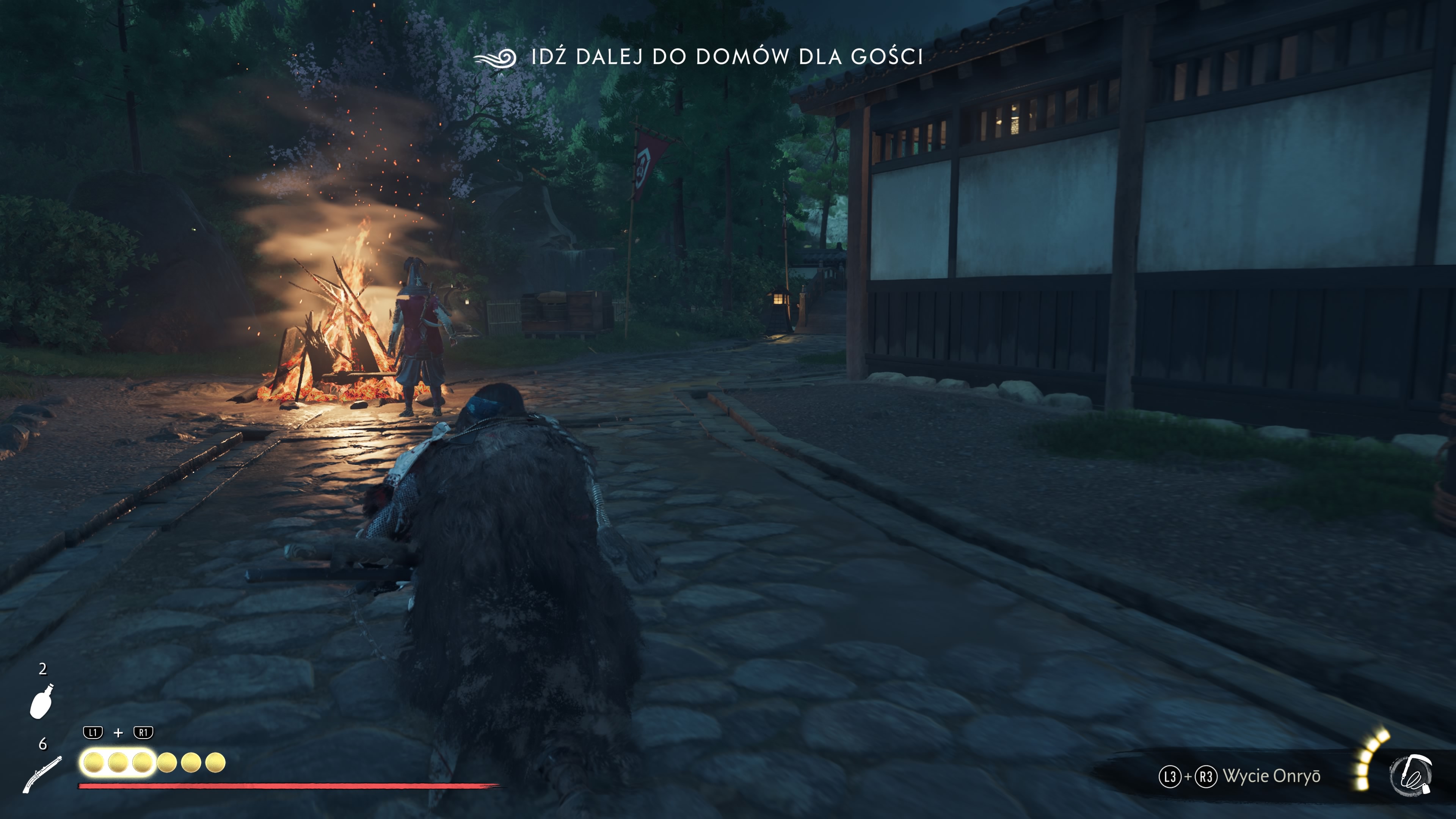 Ghost of Yotei - Złapać Pająka: Posiadłość Tamury, Pająk, artyści, maska, noc płonącego drzewa, postawa ducha