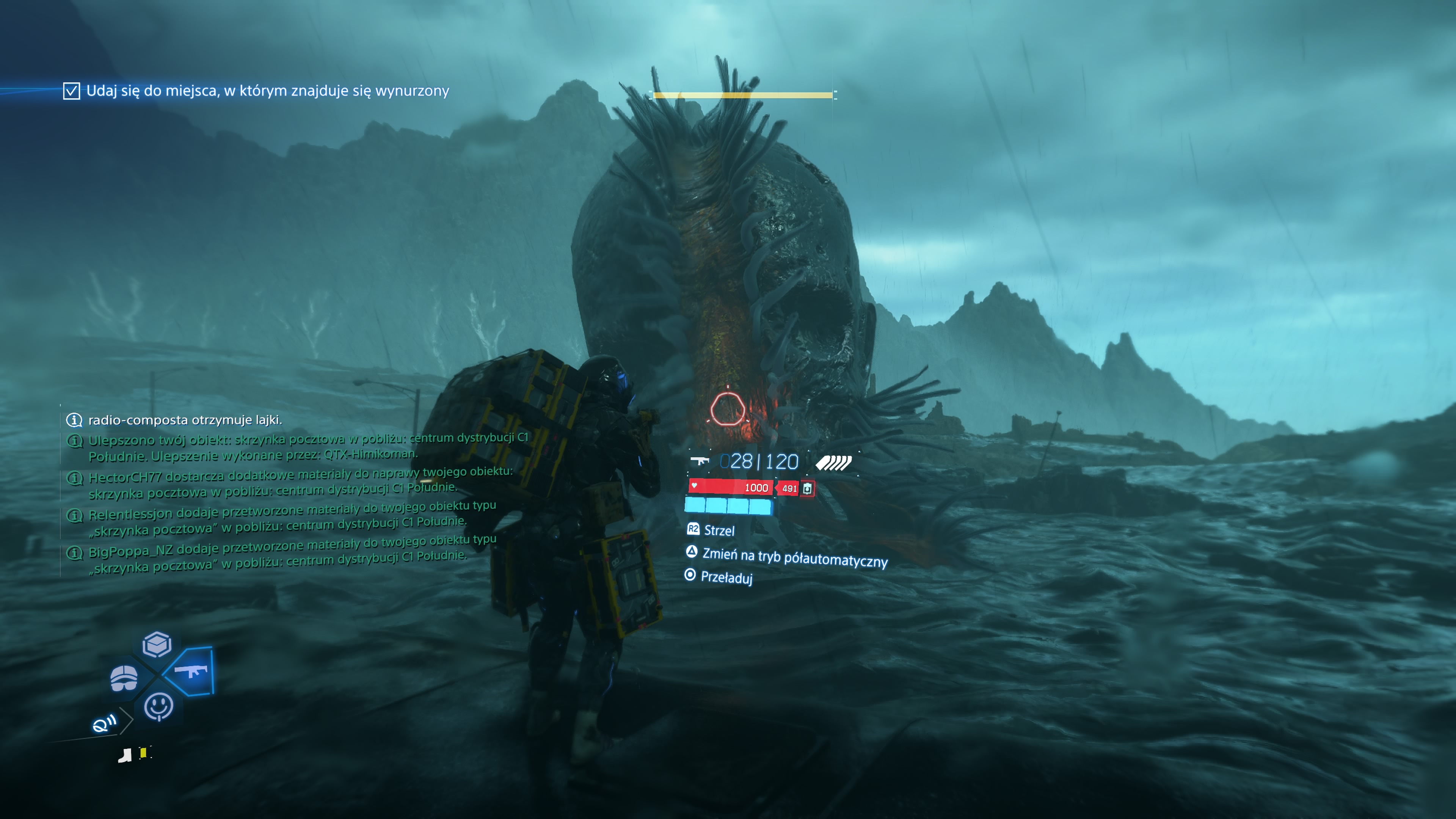 Death Stranding 2 - Zlecenie 6: Pierwszy boss, olbrzymi wynurzony: karabiny WZ, pojedynek, uniki