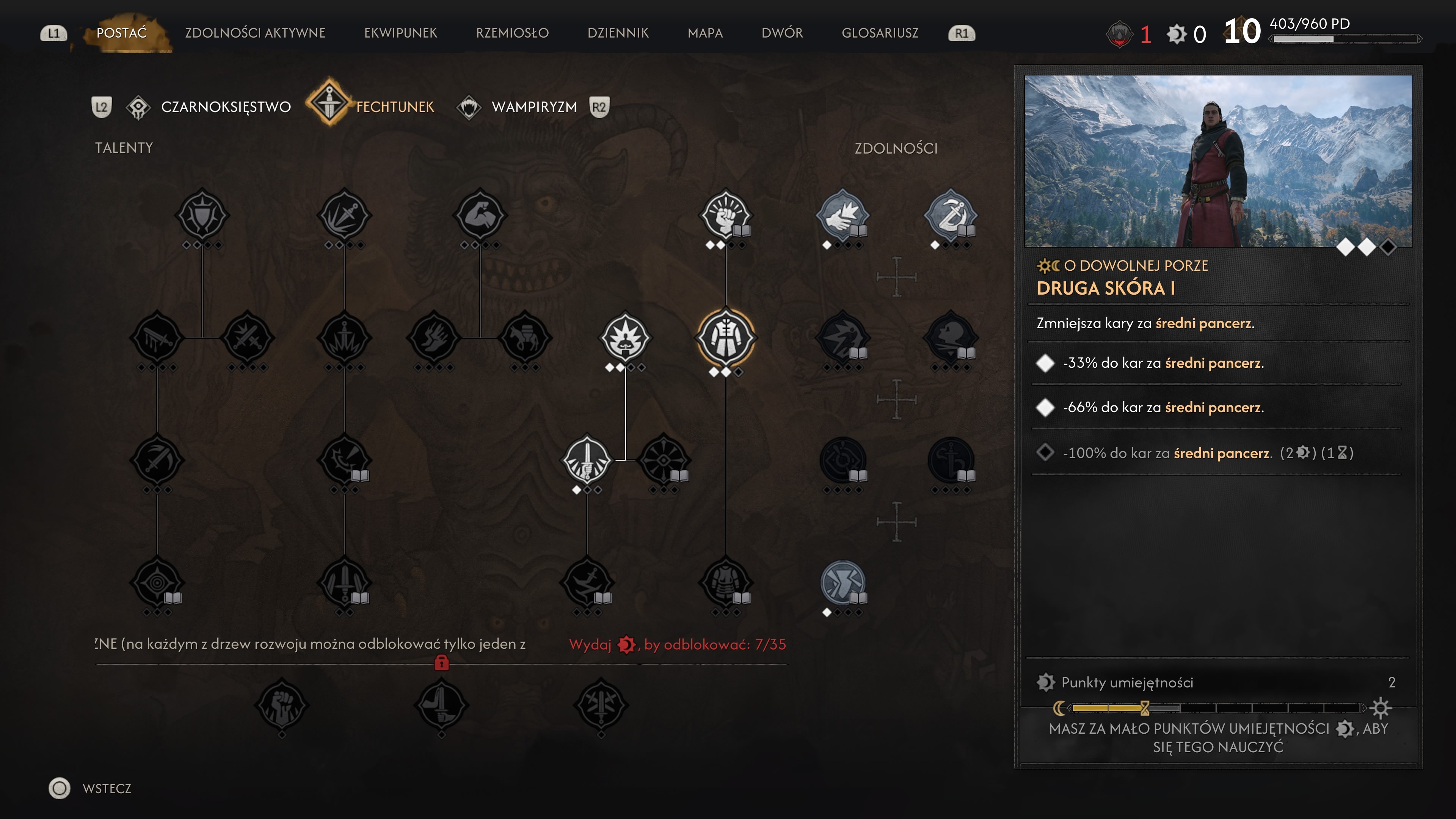The Blood of Dawnwalker - Najlepsze umiejętności z czarnoksięstwo, fechtunek i wampiryzm na start