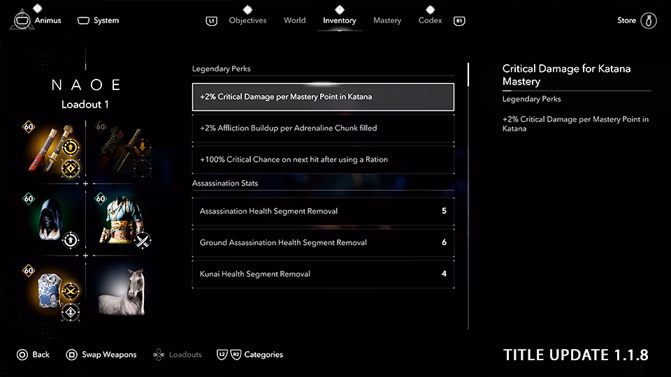 Assassin's Creed Shadows - nowe menu statystyk