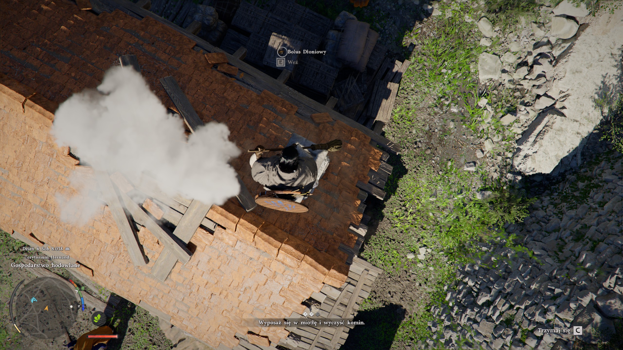 Crimson Desert - Czyny mówią więcej niż słowa: pokłócona para, Arlan, Lauren, komin, miotełka