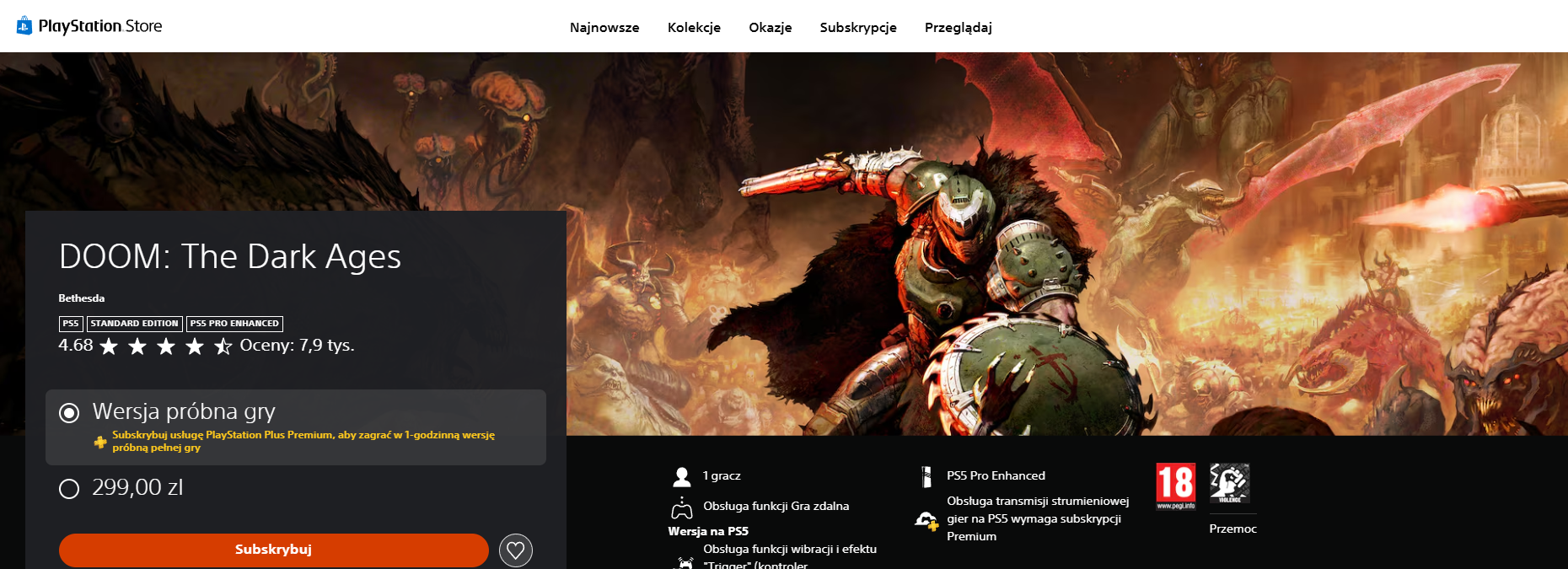 DOOM: The Dark Ages PS Plus Premium trial