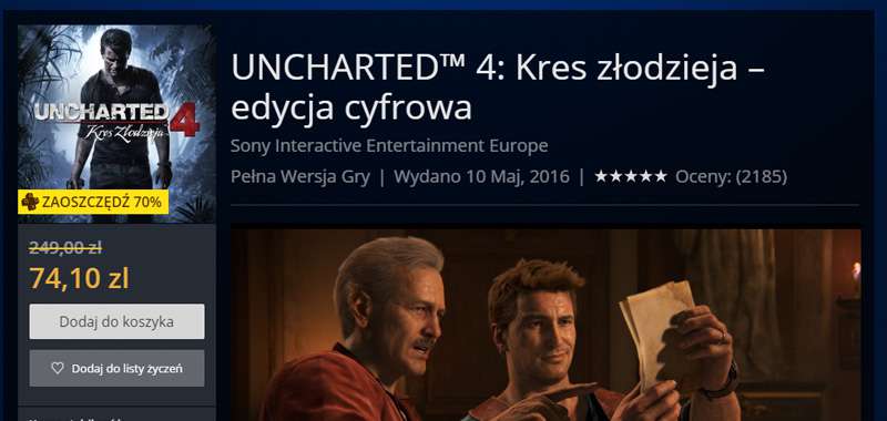 Uncharted 4 za 74 zł! The Last of Us Remastered za 60 zł! Sprawdź promocje