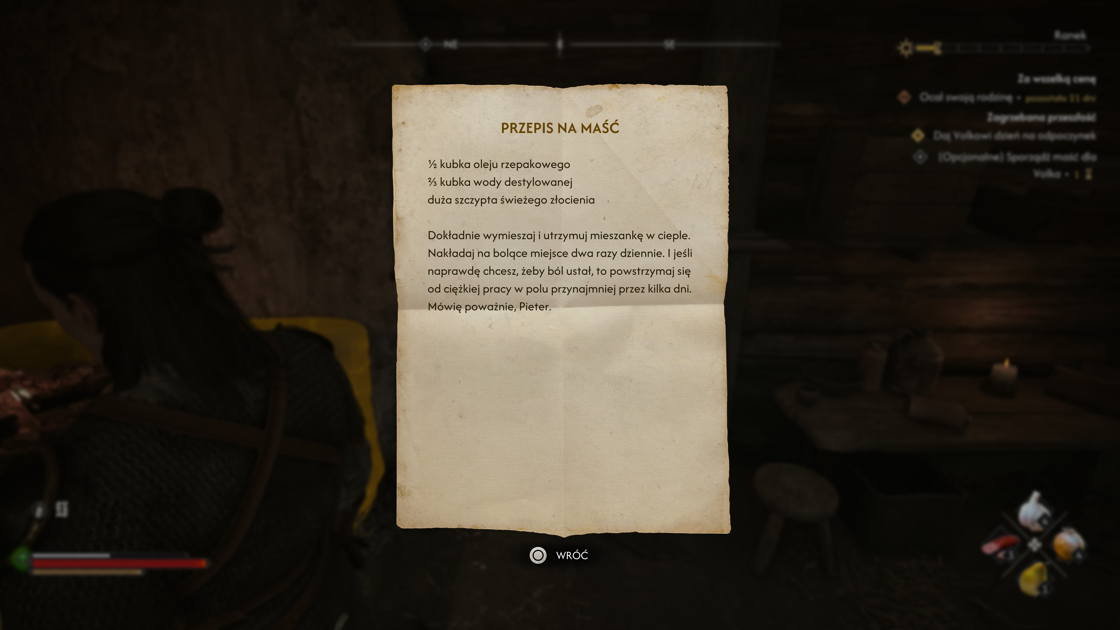 The Blood of Dawnwalker - Zagrzebana przeszłość: miejsce Pietera, piwo, Volk, drewno, wilki, śliwowica