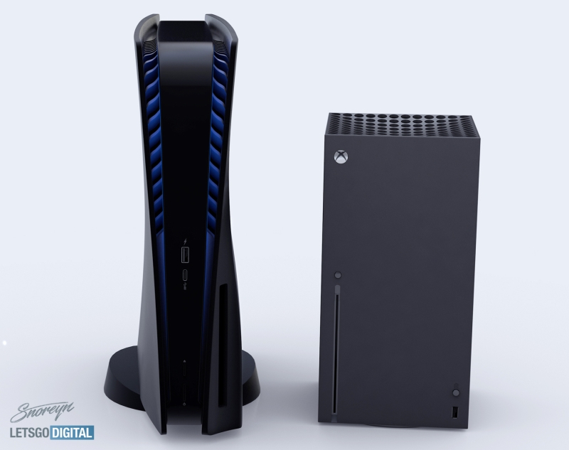 PS5 w czarnej obudowie porównany z Xboksem Series X. Świetna wizualizacja PlayStation 5