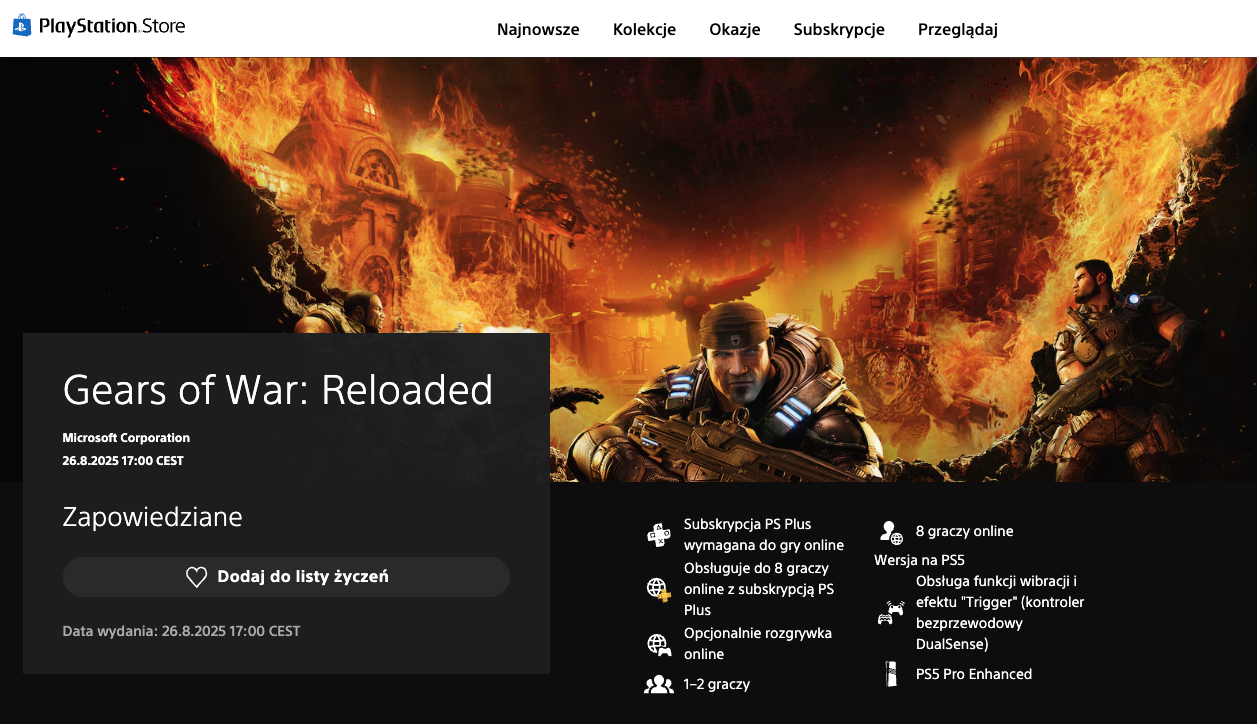 Gears of War na PlayStation Store