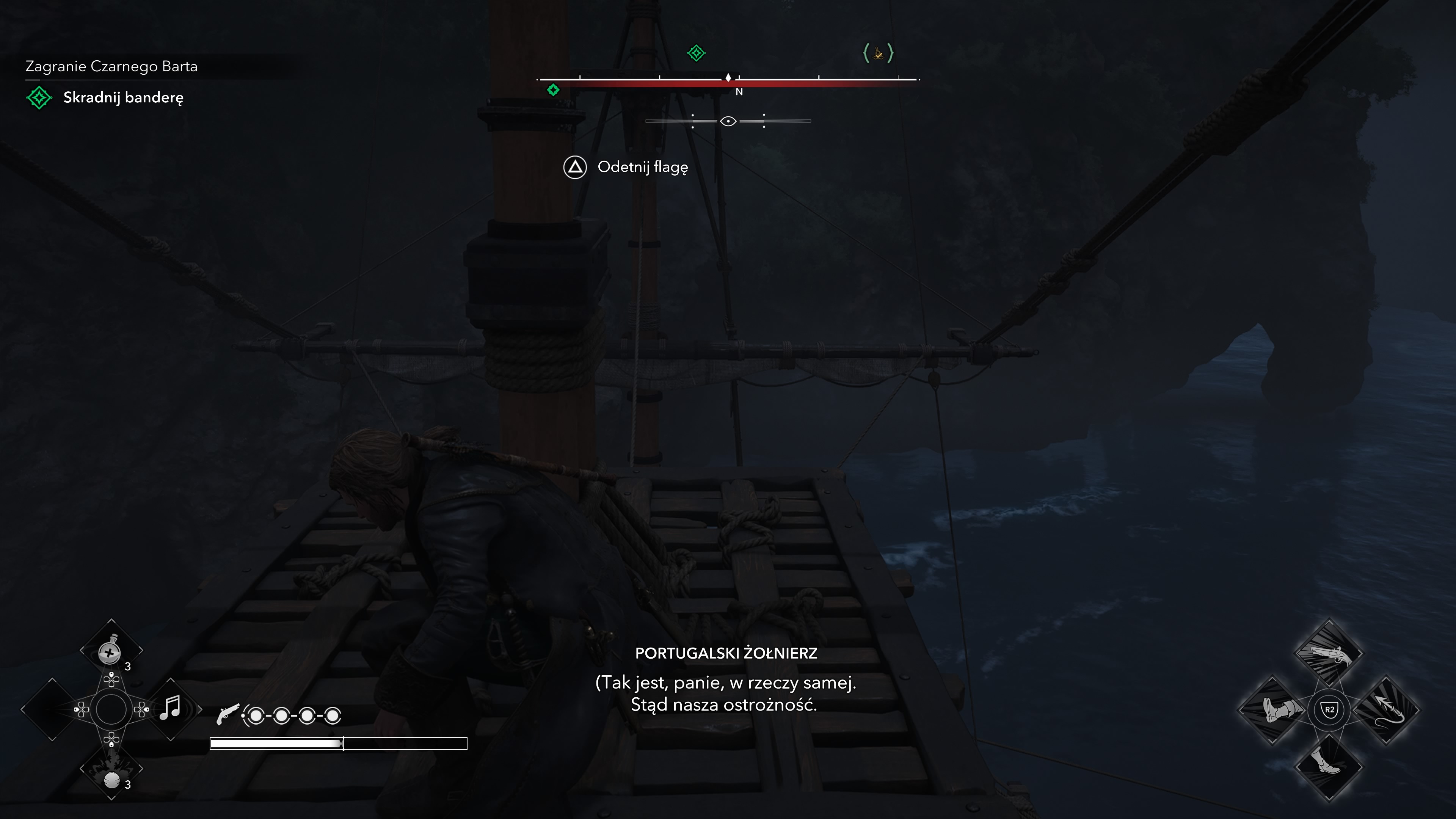 Assassin's Creed Black Flag Resynced - Zagranie Czarnego Barta: portugalski okręt, bandera, Nosso Senhor