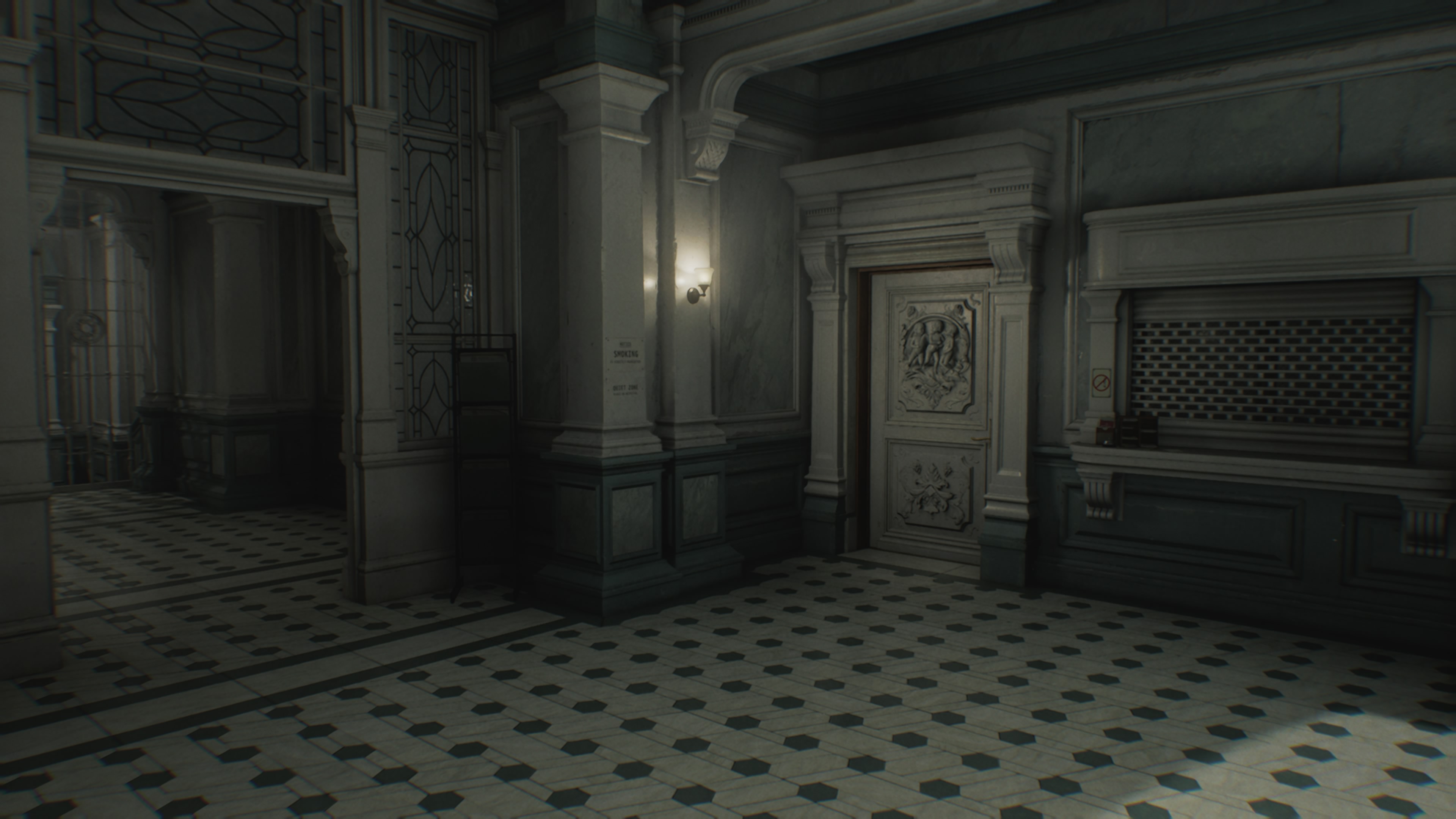 Resident Evil Requiem - Grace: hol posiadłości, biuro ochrony, skrzydło zachodnie, kuchnia, pistolet